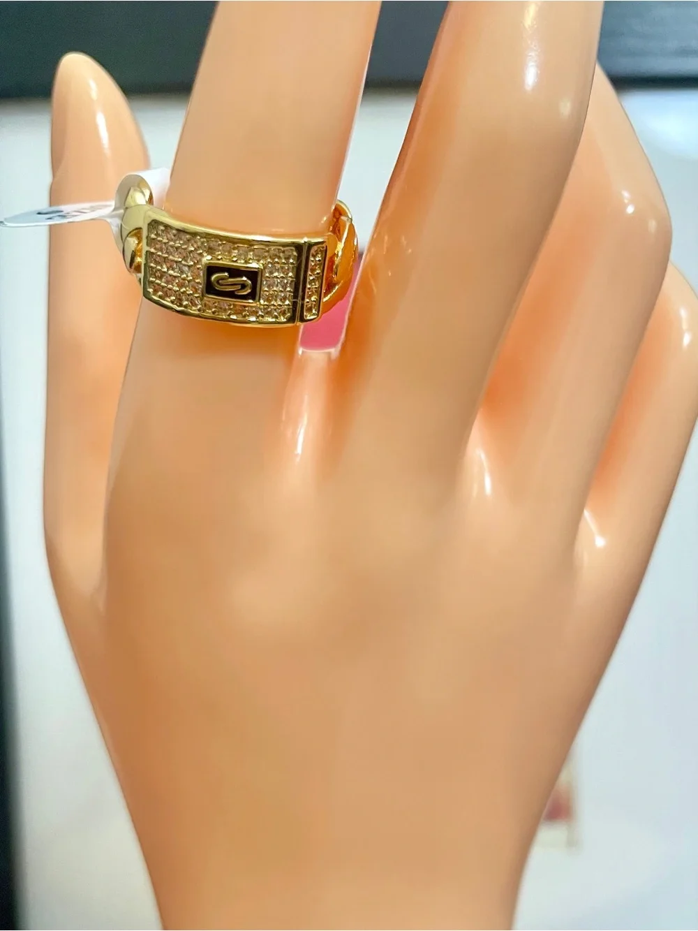Monaco Chain Gold Statement Band Ring with CZ Pavé NWT Unisex